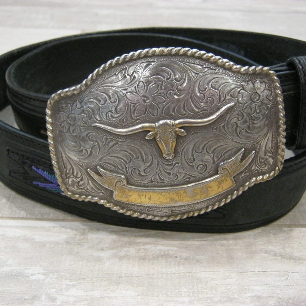 Justin Men's Laced Arrow Western Leather Belt Steer Head Buckle 46 26610